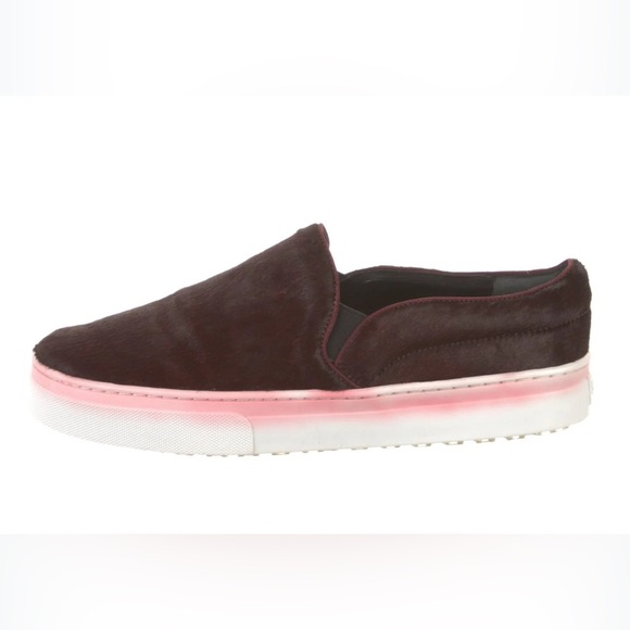 Schutz dark chocolate ponyhair slip on sneakers. Pink washed upper whitewalls. 8 - Picture 2 of 8